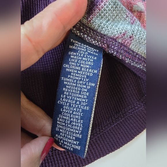 Chaps Aztec Print Womens Thermal Henley Tee S Purple - Picture 4 of 7